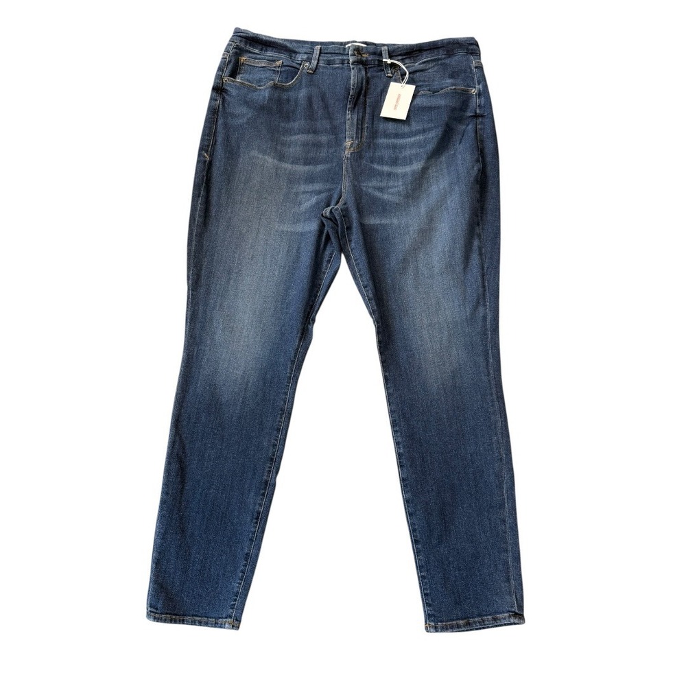 Good American Good Waist Skinny Jeans Blue High Rise Distressed Size 24 GW899T